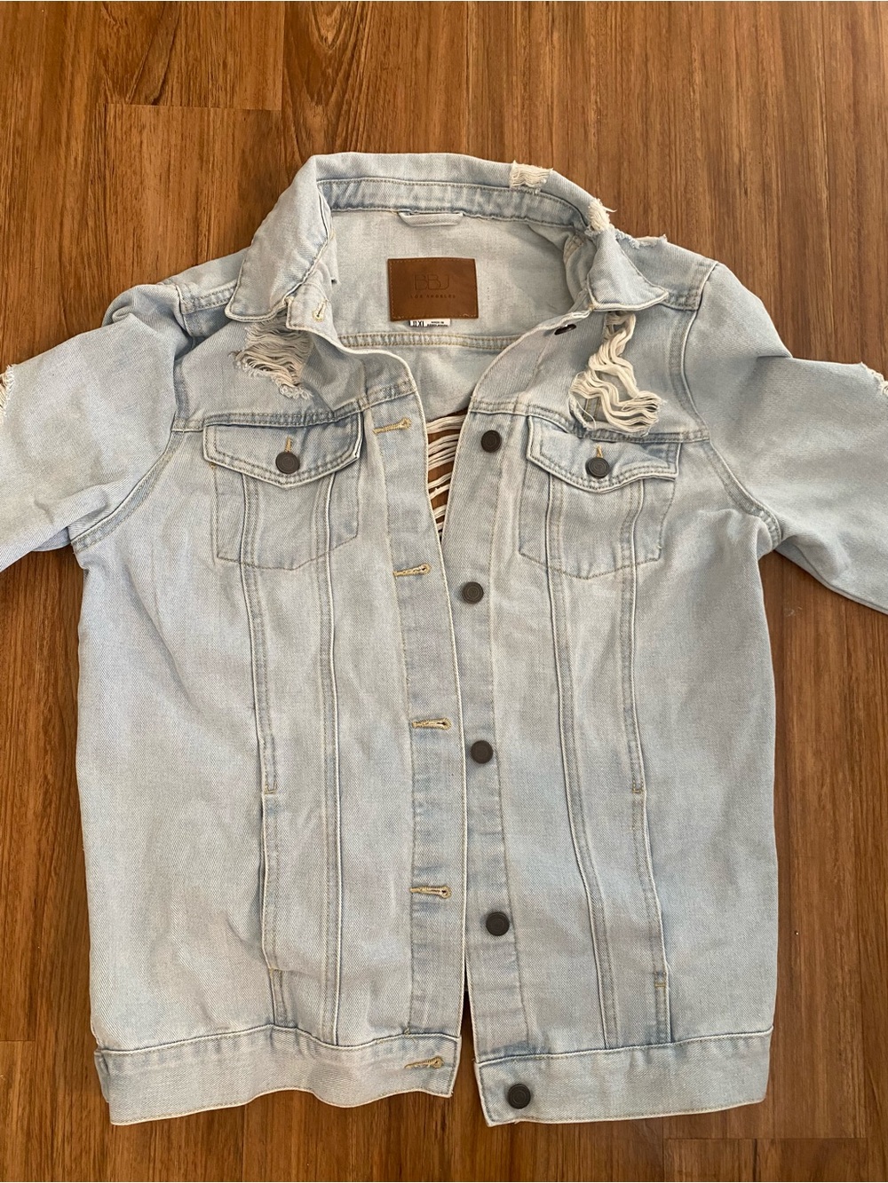 BBJ Los Angeles Distressed Shredded Denim Jean Jacket Light Wash